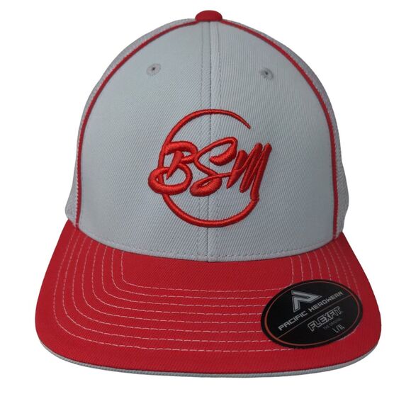 Pacific Headwear Men's Fitted Hat Gray Size L/XL 7 3/8 - 8 Embroidered BSM Logo - Picture 1 of 11